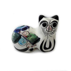 Ceramic Cat Sculpture Tonala Mexican Pottery Hand Painted